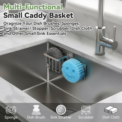 [Space Saving] Sponge Holder for Kitchen Sink, Great for Scrub Daddy / Scrub Mommy Sponges, Rust-Proof Sink Sponge Caddy Organizer for Dish Brush, Scrubber - 2 Mounting Options (Suction Cups & Hooks)